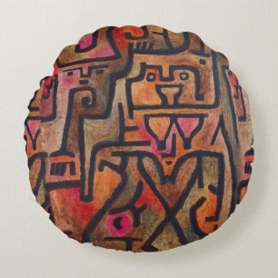 Klee Abstract Red Abstract Expressionist Nature  Round Cushion