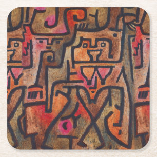 Klee Abstract Red Abstract Expressionist Nature Square Paper Coaster