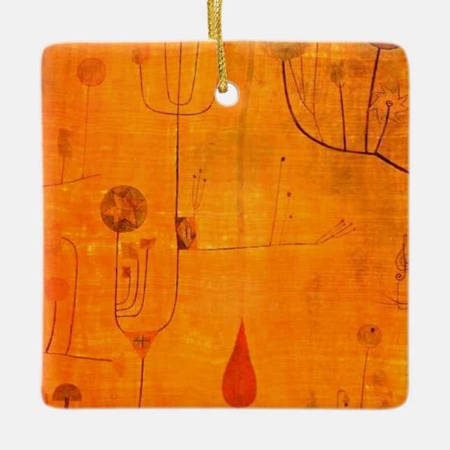 Klee - Fruits on Red, abstract art, Ceramic Ornament (Front)