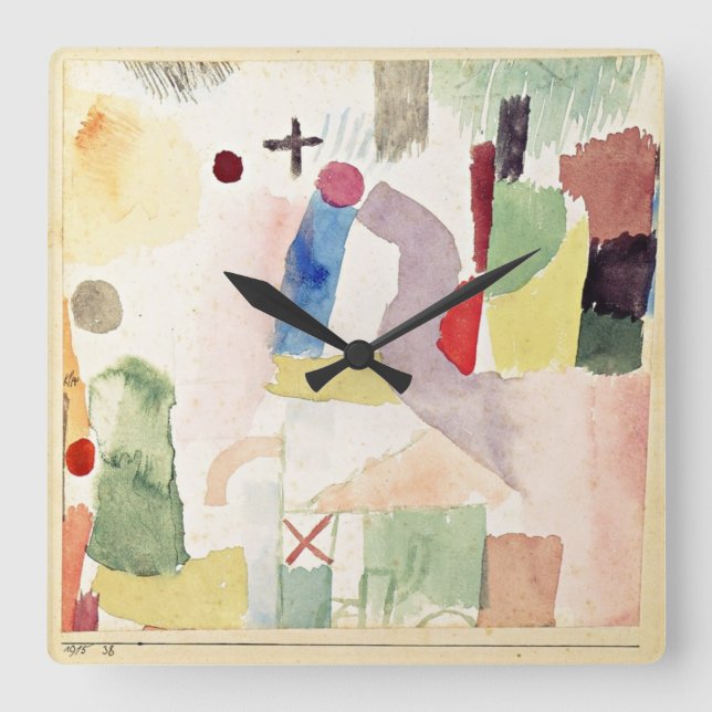 Klee - Pathetic Watercolor, Red Square Wall Clock (Front)