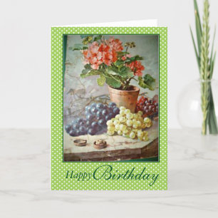 Klein Red Geraniums Green Purple Grapes Birthday Card