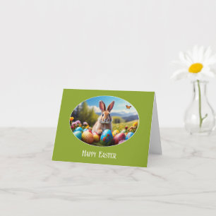 Kleiner Osterhase in Landschaft, oval - Karte Card