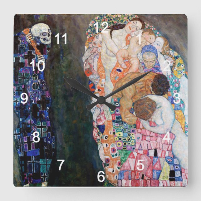 Klimtの"死 と 生"の 壁 掛ToR.01 Square Wall Clock (Front)