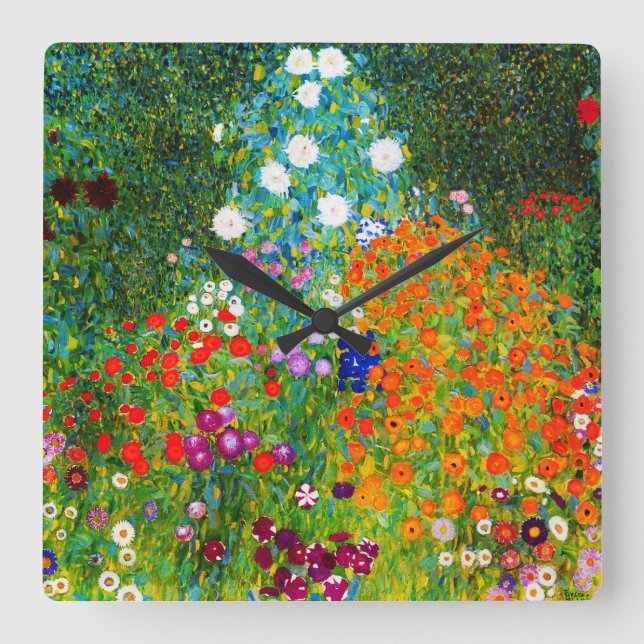 Klimtの"花 園"の 壁 掛 け square wall clock (Front)