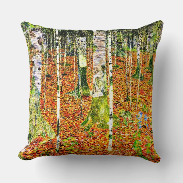 Klimt - Birch Forest, painting by Gustav Klimt Cushion (Front)