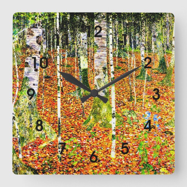 Klimt - Birch Forest, painting by Gustav Klimt Square Wall Clock (Front)
