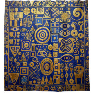 Klimt Blue+Gold Egyptian Revival Shower Curtain