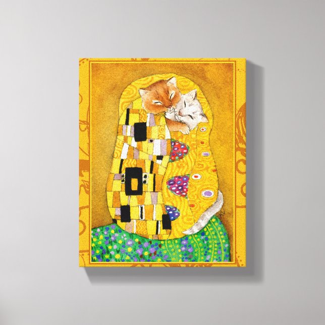 Klimt Cat Kiss Gold art spoof Canvas Print (Front)