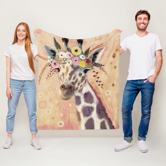 Klimt Giraffe | Adorned In Flowers Fleece Blanket (In Situ)