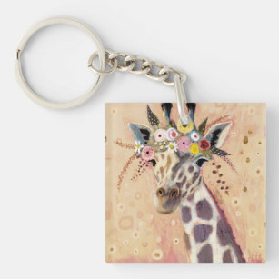 Klimt Giraffe   Adorned In Flowers Key Ring