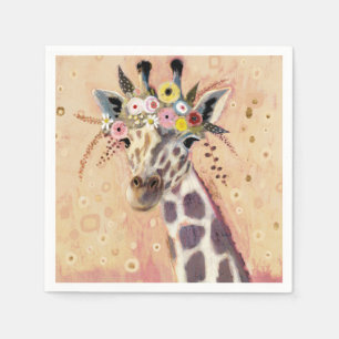 Klimt Giraffe   Adorned In Flowers Napkin