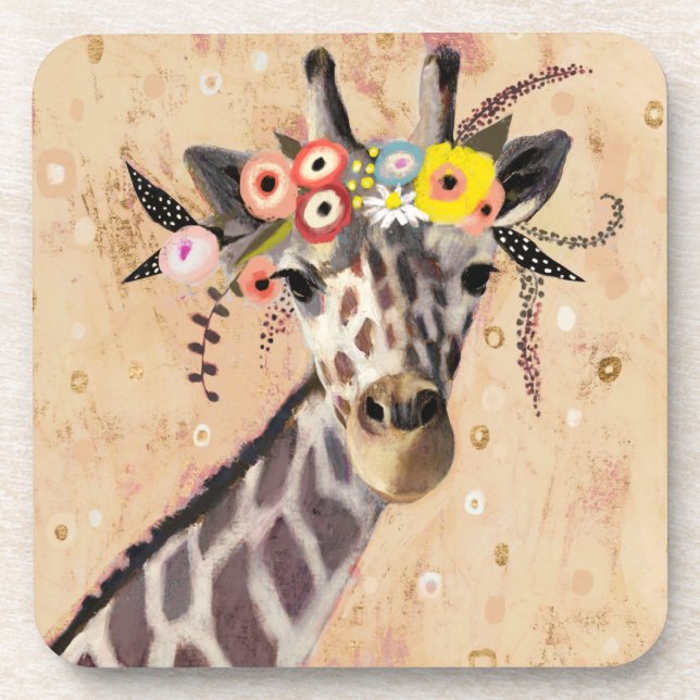 Klimt Giraffe | Crown Of Flowers Coaster (Front)