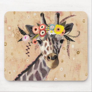 Klimt Giraffe   Crown Of Flowers Mouse Pad