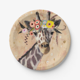 Klimt Giraffe Crown Of Flowers Paper Plate
