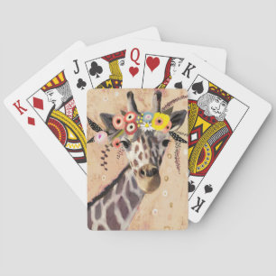 Klimt Giraffe Crown Of Flowers Playing Cards
