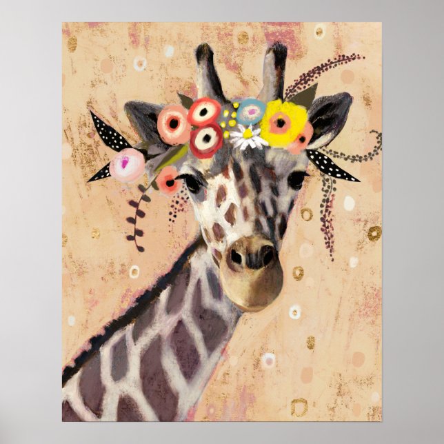 Klimt Giraffe | Crown Of Flowers Poster (Front)