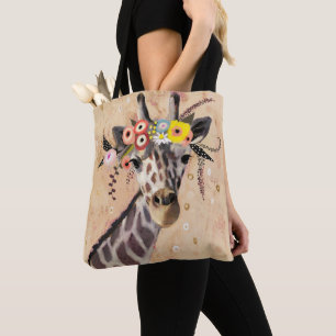 Klimt Giraffe   Crown Of Flowers Tote Bag