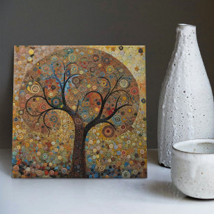 Klimt Golden Tree of Life Abstract Art Nouveau Tile