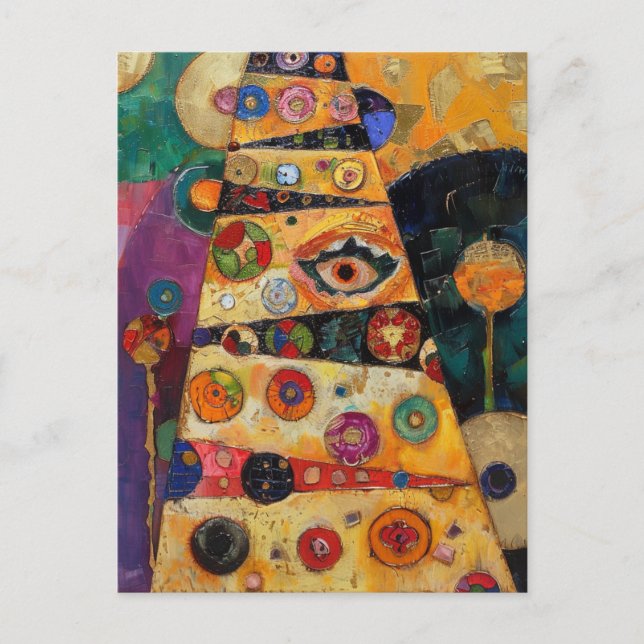 Klimt Inspired Abstract Christmas Tree Postcard (Front)