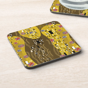 Klimt Inspired Gold Pattern Art Nouveau The Kiss Coaster