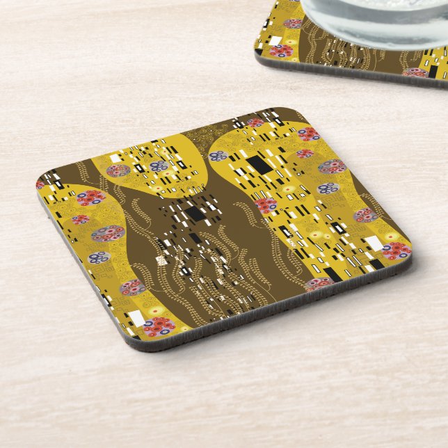 Klimt Inspired Gold Pattern Art Nouveau The Kiss Coaster (Left Side)