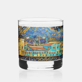 Klimt-inspired Golden Monterey Harbor Dreams Whiskey Glass