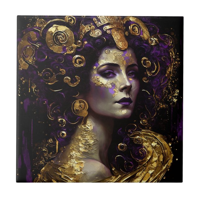 Klimt Inspired Queen Goddess Ceramic Tile (Front)