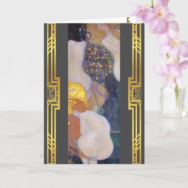 Klimt Restored Goldfish Women Nouveau Painting Card (Orchid)
