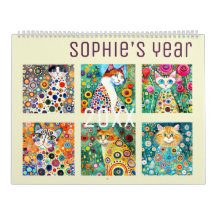 Klimt style cute colorful cats new year