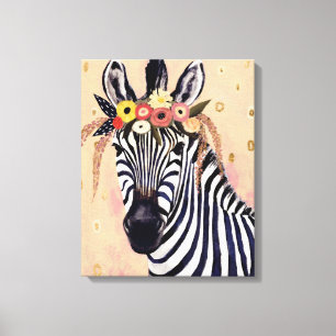 Klimt Zebra   Adorned In Flowers Canvas Print