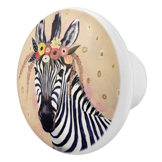 Klimt Zebra | Adorned In Flowers Ceramic Knob (Right)