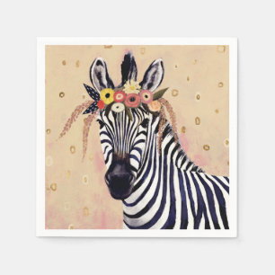 Klimt Zebra   Adorned In Flowers Napkin