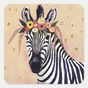 Klimt Zebra   Adorned In Flowers Square Sticker