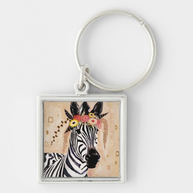 Klimt Zebra | Crown Of Flowers Key Ring (Front)