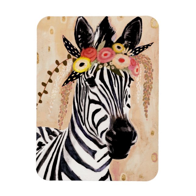 Klimt Zebra | Crown Of Flowers Magnet (Vertical)