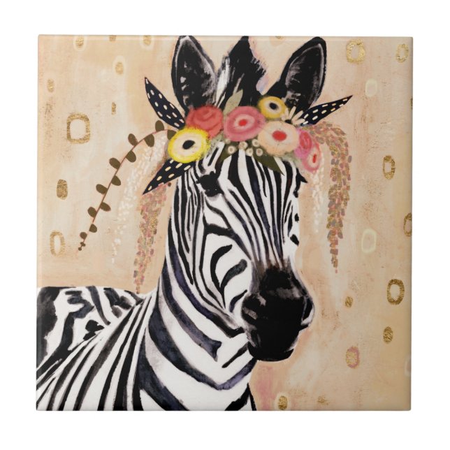 Klimt Zebra | Crown Of Flowers Tile (Front)