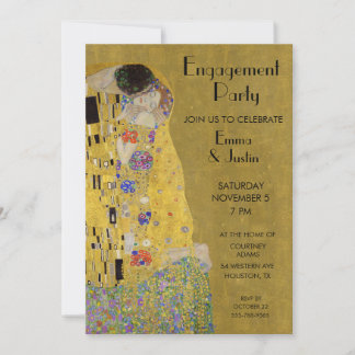 Klimt's The Kiss - Art Nouveau Engagement Party Invitation