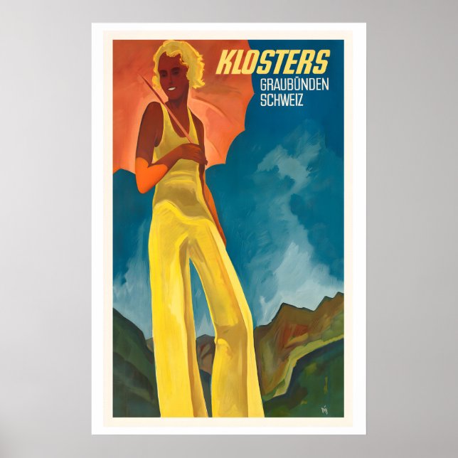 Klosters Graubunden Switzerland Vintage Travel Poster (Front)