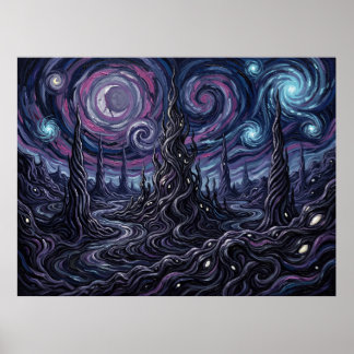Klyntar Starry Night Comic Landscape Poster
