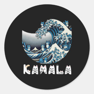 Kmala Haarris Blue Cats Wave Funny For Cat Owners Classic Round Sticker