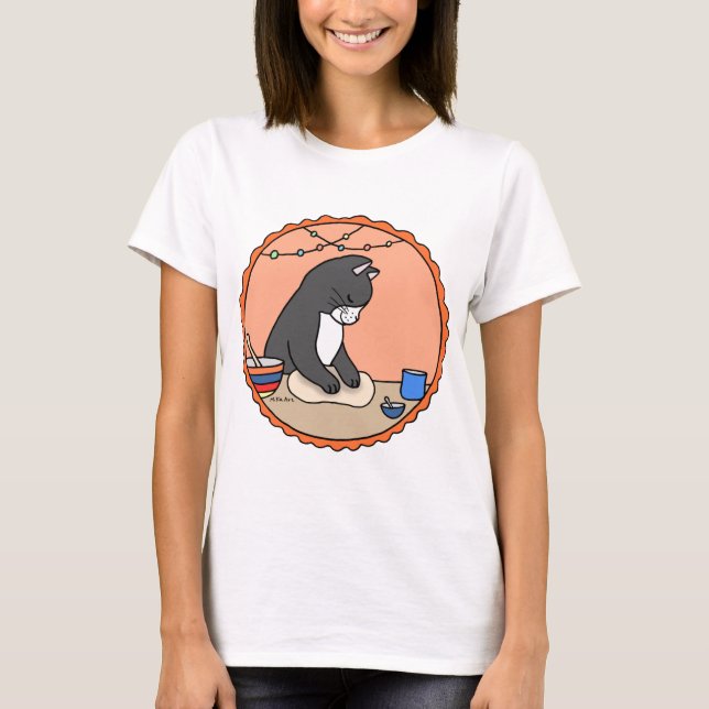 Kneading Cat Baker Baking Lover Tuxedo cat lover T-Shirt (Front)