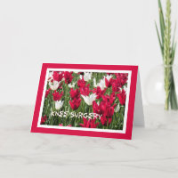 Knee Surgery Card, Red White Tulips