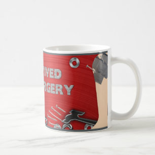 KNEE SURGERY SURVIVOR MUG - RED- NUTS AND BOLTS