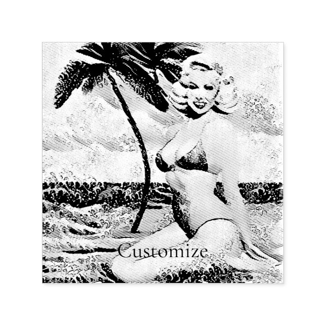 Kneeling Blonde Bikini Model Self-inking Stamp (Design)
