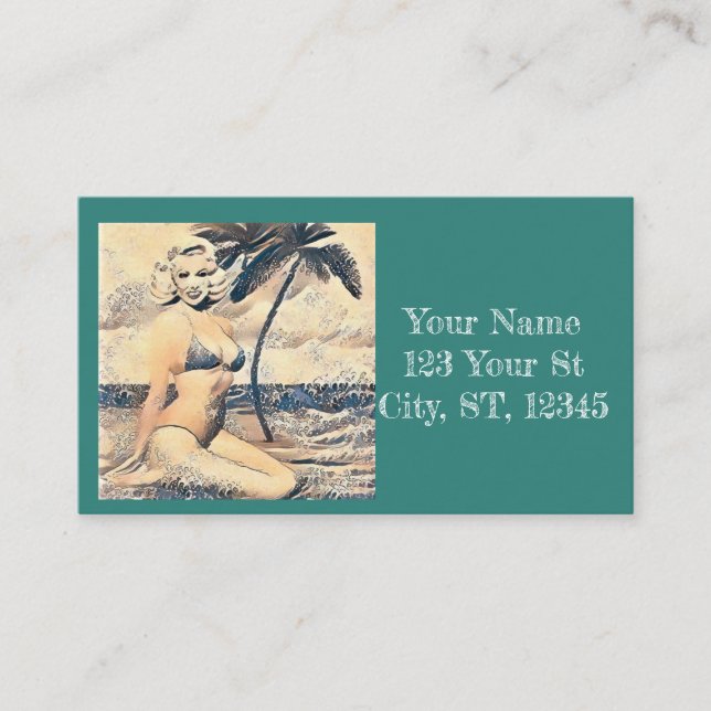 Kneeling Blonde Bikini Model Thunder_Cove Business Card (Front)
