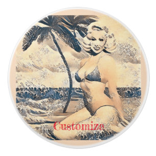 Kneeling Blonde Bikini Model Thunder_Cove Ceramic Knob