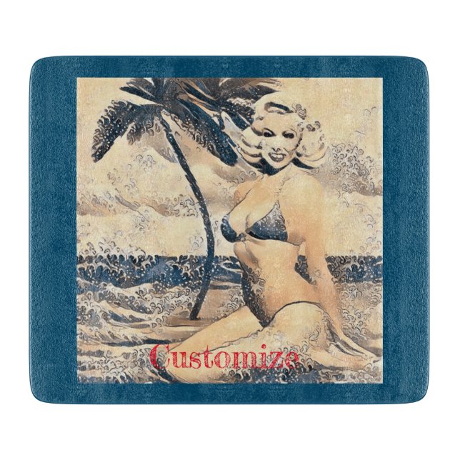 Kneeling Blonde Bikini Model Thunder_Cove Cutting Board (Front)