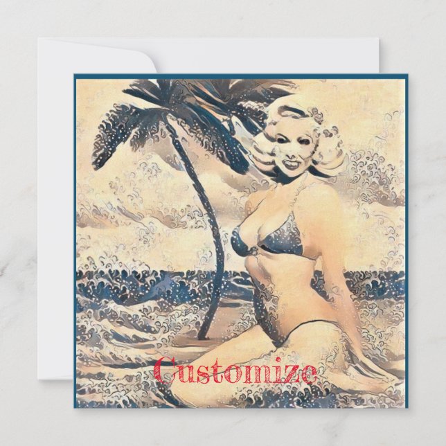 Kneeling Blonde Bikini Model Thunder_Cove Invitation (Front)