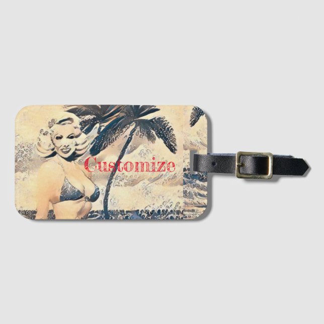 Kneeling Blonde Bikini Model Thunder_Cove Luggage Tag (Front Horizontal)