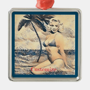 Kneeling Blonde Bikini Model Thunder_Cove Metal Tree Decoration